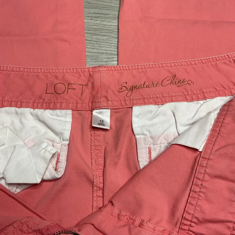 LOFT Signature Chino Pants Womens 12 Coral Pink Straight Leg Mid‎ Rise Trousers